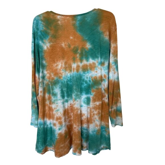 Reba Woman Tie-Dye Studded Cotton/Modal Long Sleeve Top 3X Boho, Hippie, Coastal - Picture 2 of 11